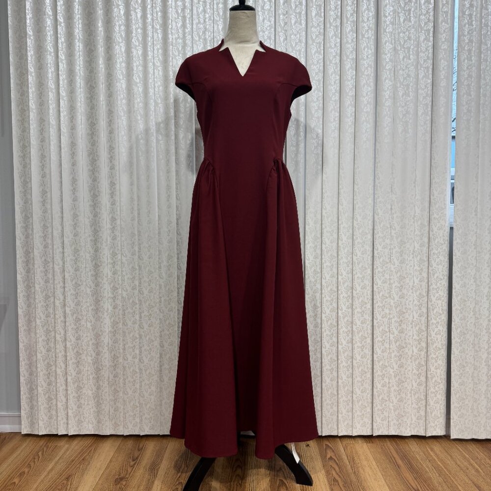 Commense Cap Sleeved Keyhole Neckline Flared Burgundy Midi Dress NWT, Size M - Picture 5 of 16